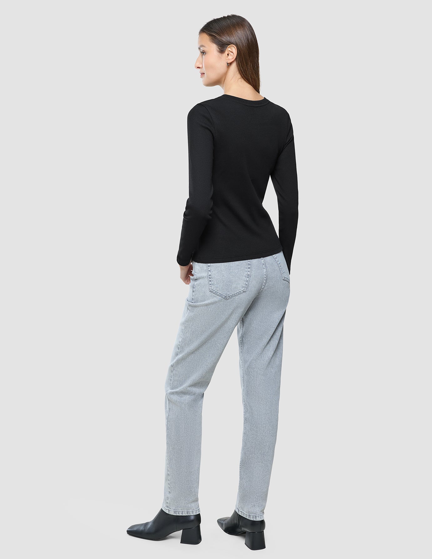 Women Rib T-Shirt Long Sleeve Black